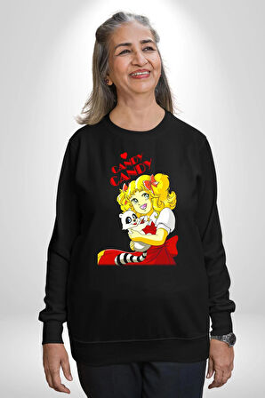 Şeker Kız Candy Çizgi Film  Kadın Erkek Siyah Sweatshirt 