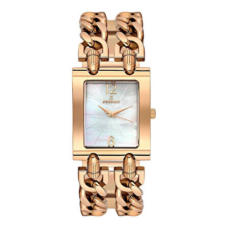 Essence D1132.420 Kadın Kol Saati | 36 mm Rose Gold Zincir Form Çelik Kordon, Kare Kasa, Sedef Kadran