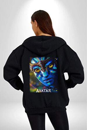 Avatar Film Kadın Erkek Siyah Kapüşonlu Fermuarlı Baskılı Hırka Sweatshirt