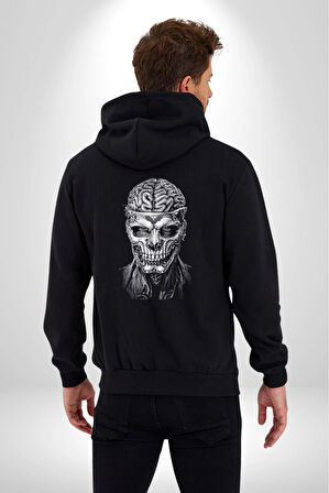 İnsan Beyni Korku Sineması Kadın Erkek Siyah Kapüşonlu Fermuarlı Baskılı Hırka Sweatshirt