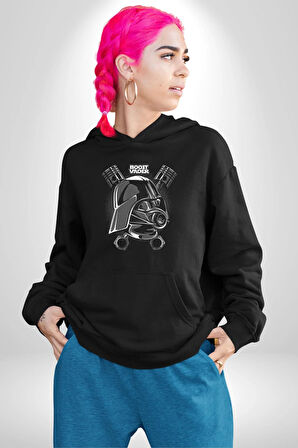 Darth Wader Motor Boost Vader Star Wars Kadın Erkek  Siyah Kapüşonlu Sweatshirt Hoodie