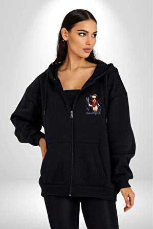 The Terminatör Film Kadın Erkek Siyah Kapüşonlu Fermuarlı Baskılı Hırka Sweatshirt