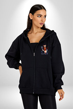 The Terminatör Film Kadın Erkek Siyah Kapüşonlu Fermuarlı Baskılı Hırka Sweatshirt