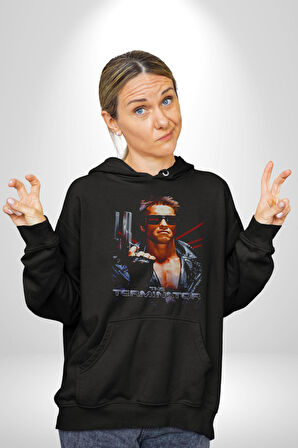 The Terminatör Film Kadın Erkek  Siyah Kapüşonlu Sweatshirt Hoodie