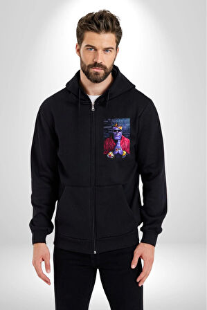 Avengers Endgame Kadın Erkek Siyah Kapüşonlu Fermuarlı Baskılı Hırka Sweatshirt