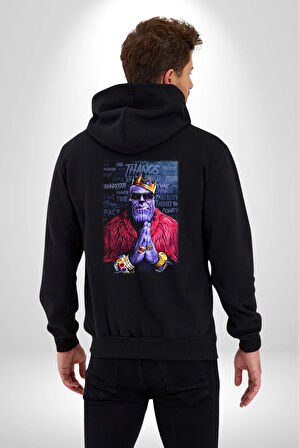 Avengers Endgame Kadın Erkek Siyah Kapüşonlu Fermuarlı Baskılı Hırka Sweatshirt