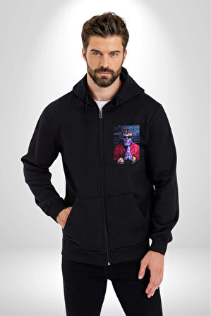 Avengers Endgame Kadın Erkek Siyah Kapüşonlu Fermuarlı Baskılı Hırka Sweatshirt