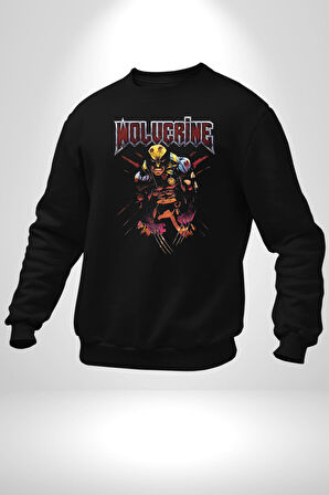 Molverine Kahraman Kadın Erkek Siyah Sweatshirt 