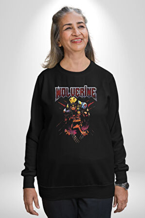 Molverine Kahraman Kadın Erkek Siyah Sweatshirt 