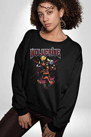 Molverine Kahraman Kadın Erkek Siyah Sweatshirt 