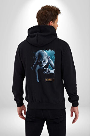 The Hobbit Kadın Erkek Siyah Kapüşonlu Fermuarlı Baskılı Hırka Sweatshirt