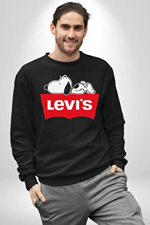 Snoppy Levi's Çizgi Film Kadın Erkek Siyah Sweatshirt 