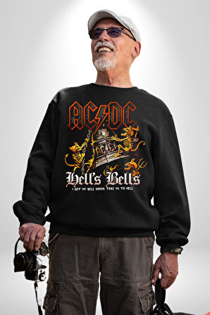 AC DC Rock Grubu Hell Kadın Erkek Siyah Sweatshirt 