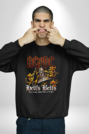 AC DC Rock Grubu Hell Kadın Erkek Siyah Sweatshirt 