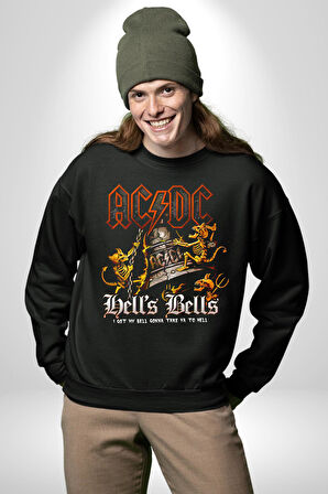 AC DC Rock Grubu Hell Kadın Erkek Siyah Sweatshirt 
