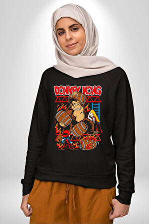 Donkey Kong Mario Oyun Kadın Erkek Siyah Sweatshirt 