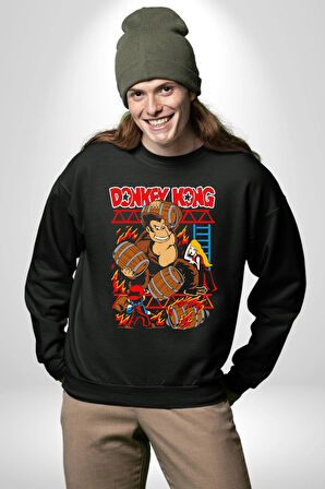 Donkey Kong Mario Oyun Kadın Erkek Siyah Sweatshirt 