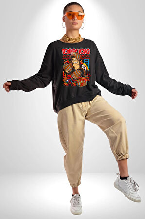 Donkey Kong Mario Oyun Kadın Erkek Siyah Sweatshirt 
