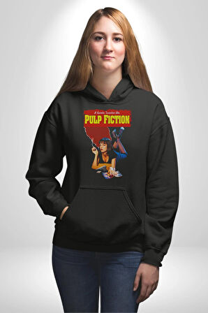 Pulp Fiction Film Afişi Ucuz Roman Kadın Erkek  Siyah Kapüşonlu Sweatshirt Hoodie