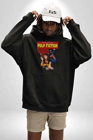 Pulp Fiction Film Afişi Ucuz Roman Kadın Erkek  Siyah Kapüşonlu Sweatshirt Hoodie