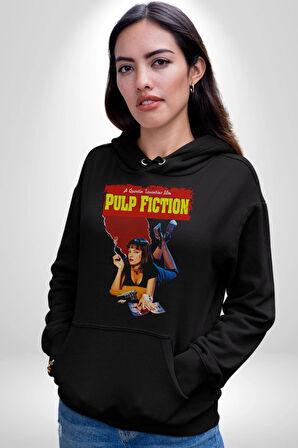 Pulp Fiction Film Afişi Ucuz Roman Kadın Erkek  Siyah Kapüşonlu Sweatshirt Hoodie