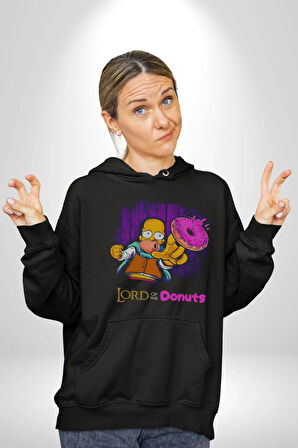 Lord Of The Donuts Simpson Kadın Erkek  Siyah Kapüşonlu Sweatshirt Hoodie