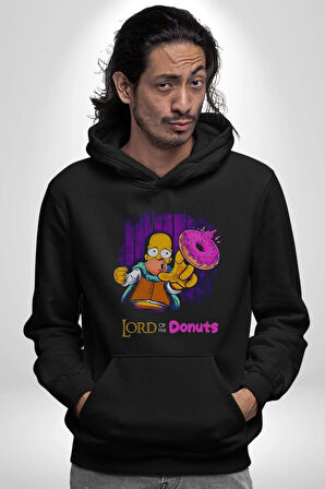Lord Of The Donuts Simpson Kadın Erkek  Siyah Kapüşonlu Sweatshirt Hoodie