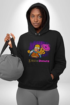 Lord Of The Donuts Simpson Kadın Erkek  Siyah Kapüşonlu Sweatshirt Hoodie