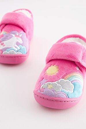 Şeker Pembesi Unicorn Bantlı Panduf Ev / Kreş Ayakkabısı