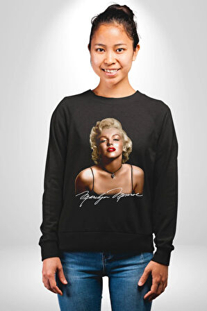 Marilyn Monroe İmzası Kadın Erkek Siyah Sweatshirt 