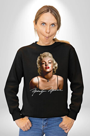 Marilyn Monroe İmzası Kadın Erkek Siyah Sweatshirt 