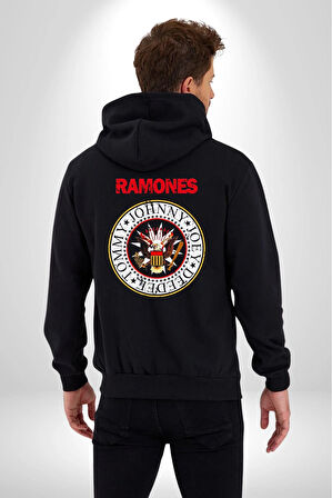 Ramones Punk Müzik Grubu Kadın Erkek Siyah Kapüşonlu Fermuarlı Baskılı Hırka Sweatshirt