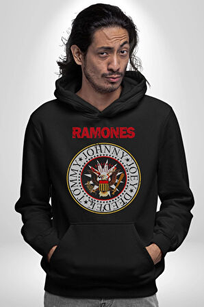 Ramones Punk Müzik Grubu Kadın Erkek  Siyah Kapüşonlu Sweatshirt Hoodie
