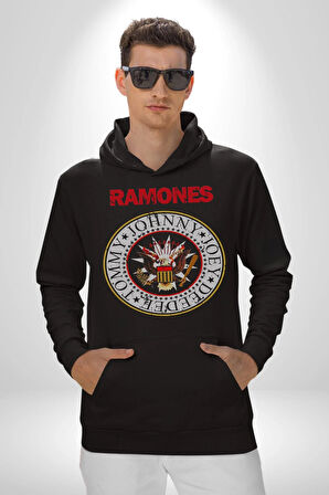 Ramones Punk Müzik Grubu Kadın Erkek  Siyah Kapüşonlu Sweatshirt Hoodie