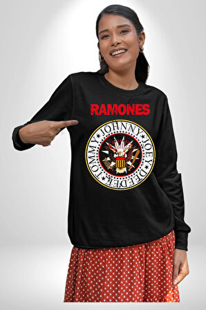 Ramones Punk Müzik Grubu Kadın Erkek Siyah Sweatshirt 