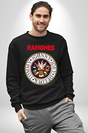 Ramones Punk Müzik Grubu Kadın Erkek Siyah Sweatshirt 