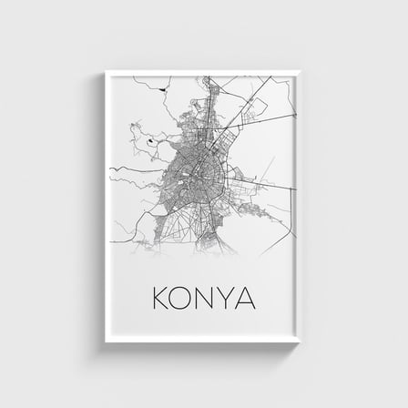 Konya Şehir Haritası Tablo Çerçeveli Poster Duvar Dekorasyonu