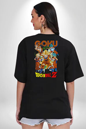Goku Drogonball Anime Pamuklu Kadın Erkek Oversize Sırt Dijital Baskılı Siyah T-shirt