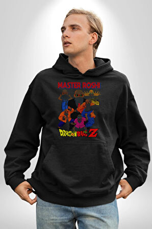 Master Roshi Drogon Ball Anime Kadın Erkek  Siyah Kapüşonlu Sweatshirt Hoodie