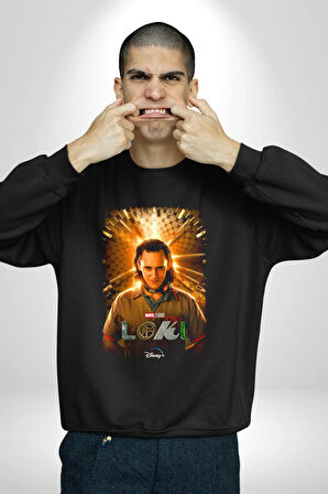 Loki Dizi Karakteri Kadın Erkek Siyah Sweatshirt 