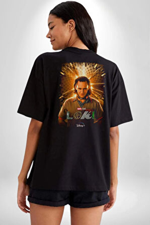 Loki Dizi Karakteri Pamuklu Kadın Erkek Oversize Sırt Dijital Baskılı Siyah T-shirt
