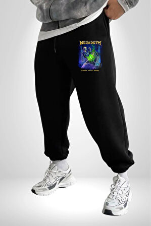 Megadeth Heavy Metal 3 İplik Erkek Baskılı Siyah Eşofman Altı