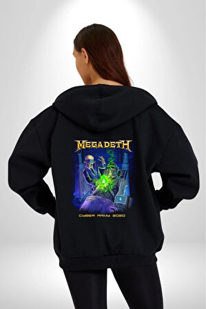 Megadeth Heavy Metal Kadın Erkek Siyah Kapüşonlu Fermuarlı Baskılı Hırka Sweatshirt