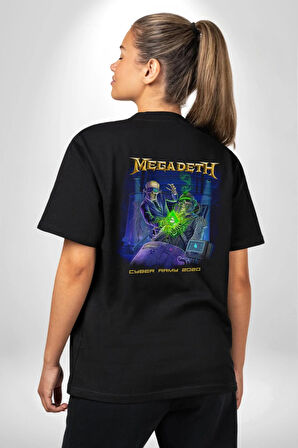Megadeth Heavy Metal Pamuklu Kadın Erkek Oversize Sırt Dijital Baskılı Siyah T-shirt