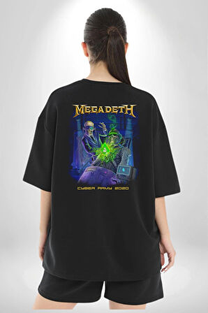 Megadeth Heavy Metal Pamuklu Kadın Erkek Oversize Sırt Dijital Baskılı Siyah T-shirt