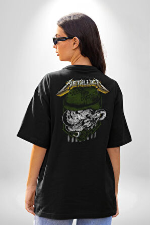 Metallica Hevay Metal Grup Pamuklu Kadın Erkek Oversize Sırt Dijital Baskılı Siyah T-shirt
