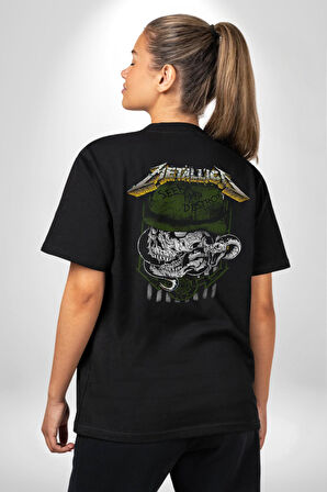 Metallica Hevay Metal Grup Pamuklu Kadın Erkek Oversize Sırt Dijital Baskılı Siyah T-shirt