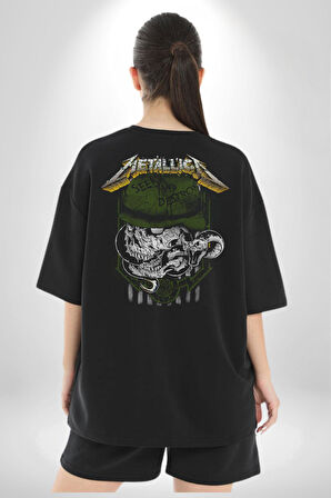 Metallica Hevay Metal Grup Pamuklu Kadın Erkek Oversize Sırt Dijital Baskılı Siyah T-shirt