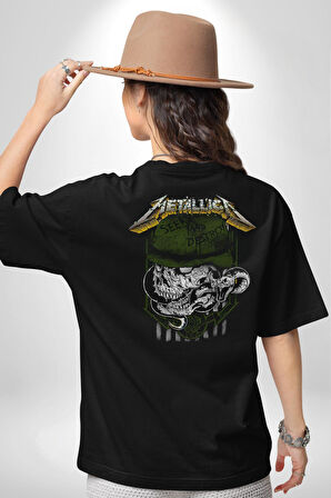 Metallica Hevay Metal Grup Pamuklu Kadın Erkek Oversize Sırt Dijital Baskılı Siyah T-shirt