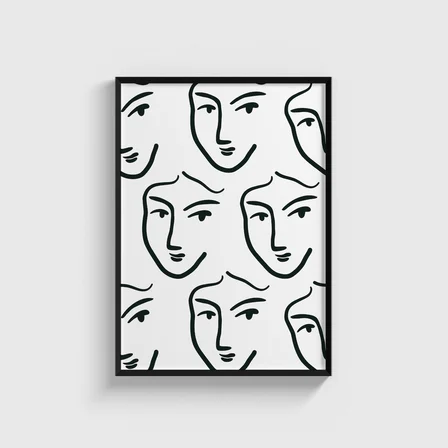 Line Art Yüzler Tablo Çerçeveli Poster Duvar Dekorasyonu
